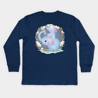 elephant motherhood cartoon Kids Long Sleeve T-Shirt